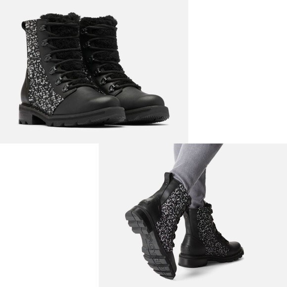 Sorel Shoes - SOREL Lennox Genuine Shearling Waterproof Lace-Up Boot, Black/White, size 7.5